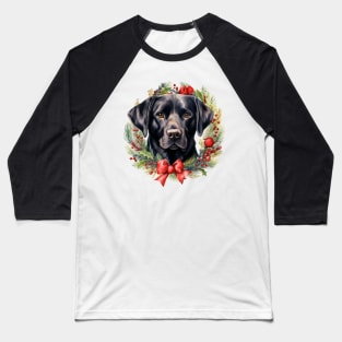 Christmas Black Labrador Retriever Dog Wreath Baseball T-Shirt